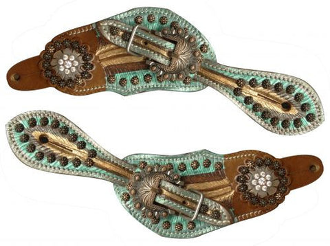 Showman ® Youth size metallic painted spur straps with brushed copper engraved hardware.