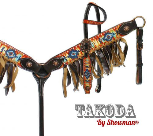 Showman® " Takoda" headstall and breast collar set with southwest design.