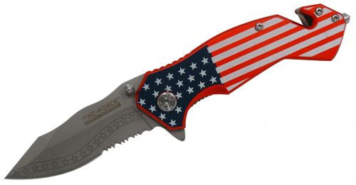 8" American flag tactical rescue spring assisted knife.