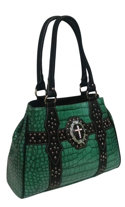 Celela Handbag For Women PU Leather Color-block Embroidered Concho  Rhinestone Studs Fringe Satchel Tote Shoulder Bag Purse