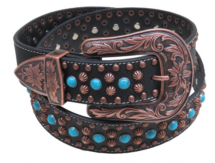 Showman Couture ™  Western style bling belt with removable engraved copper buckle.