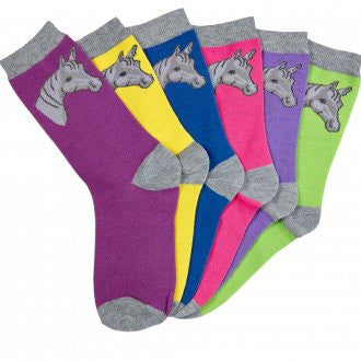 Horse Head Ladies Socks 6 pack assorted Colors