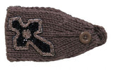 Wide knit headband with beaded rhinestone cross