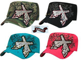 Showman Couture ™ Ladies Military Cargo Style Hat With Crossed Guns and Filigree Design. Adjustable One size fits most.