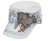 Showman Couture ™ Juniors Military Cadet Style Hat with Rhinestone Horse Design.