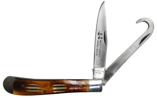 Wild Turkey surgical steel pocket knife with hoof pick tool and bone handle