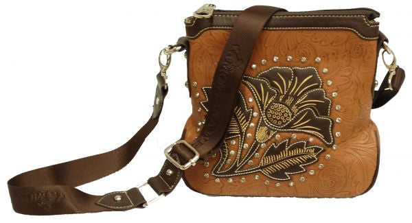 Montana West ® Floral messenger bag with rhinestones.