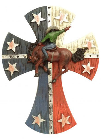 Montana West ® 11.5" x 9" American flag style cross with bronc rider.