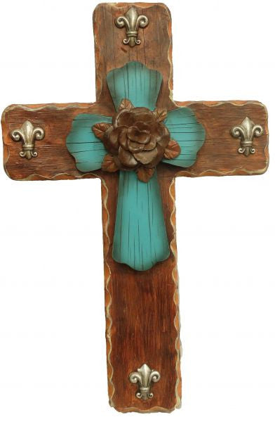 Montana West ® 16" x 10.5" Faux red wood cross with layered teal cross.