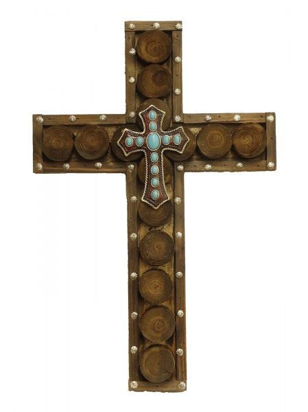 Montana West ® 20" x 13" Wood cross with turquoise stones in center