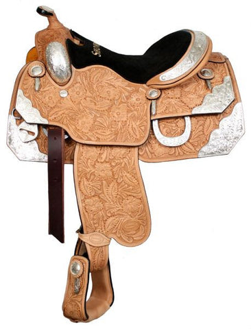 16", 17" Showman™ floral tooled silver show saddle.