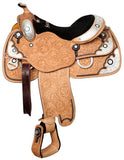 16" Showman™ floral tooled show saddle with black inlay.